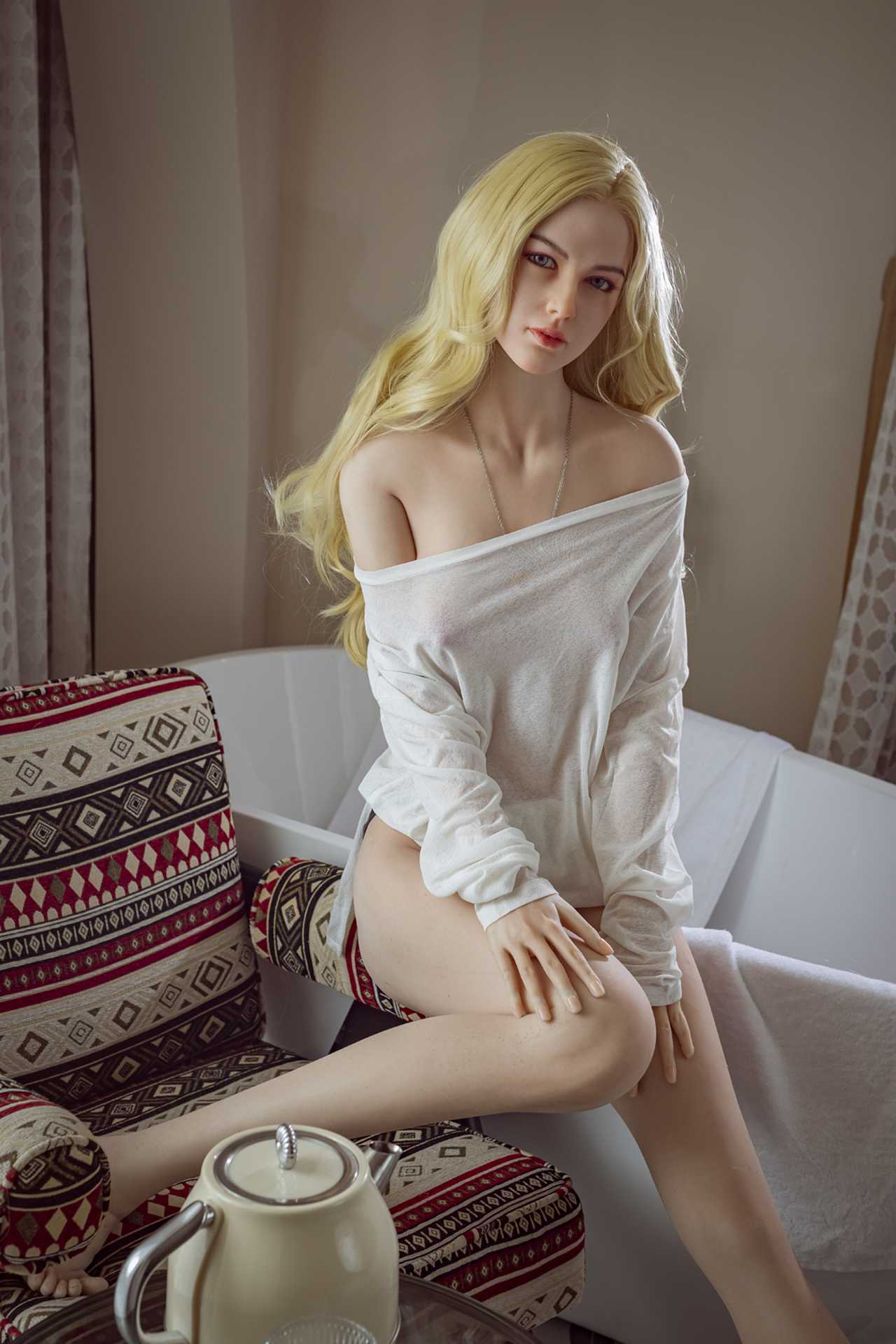 Starpery Sex Doll Lylou: 174cm Blonde Woman with Sexy White Dress Anmodolls Starpery