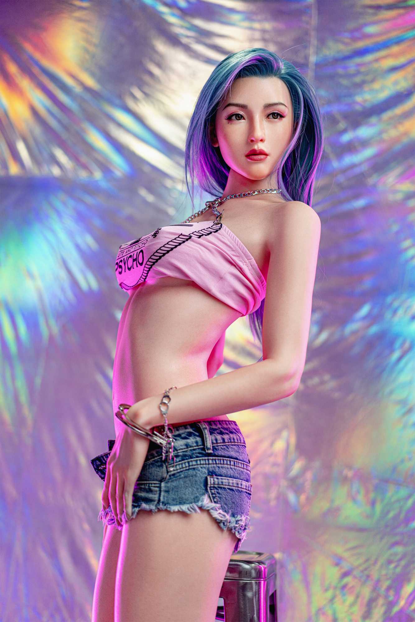 Colby - beautiful jeans little princess with blue hair Silicon Sex doll Anmodolls Zelex dolls - SILICONE