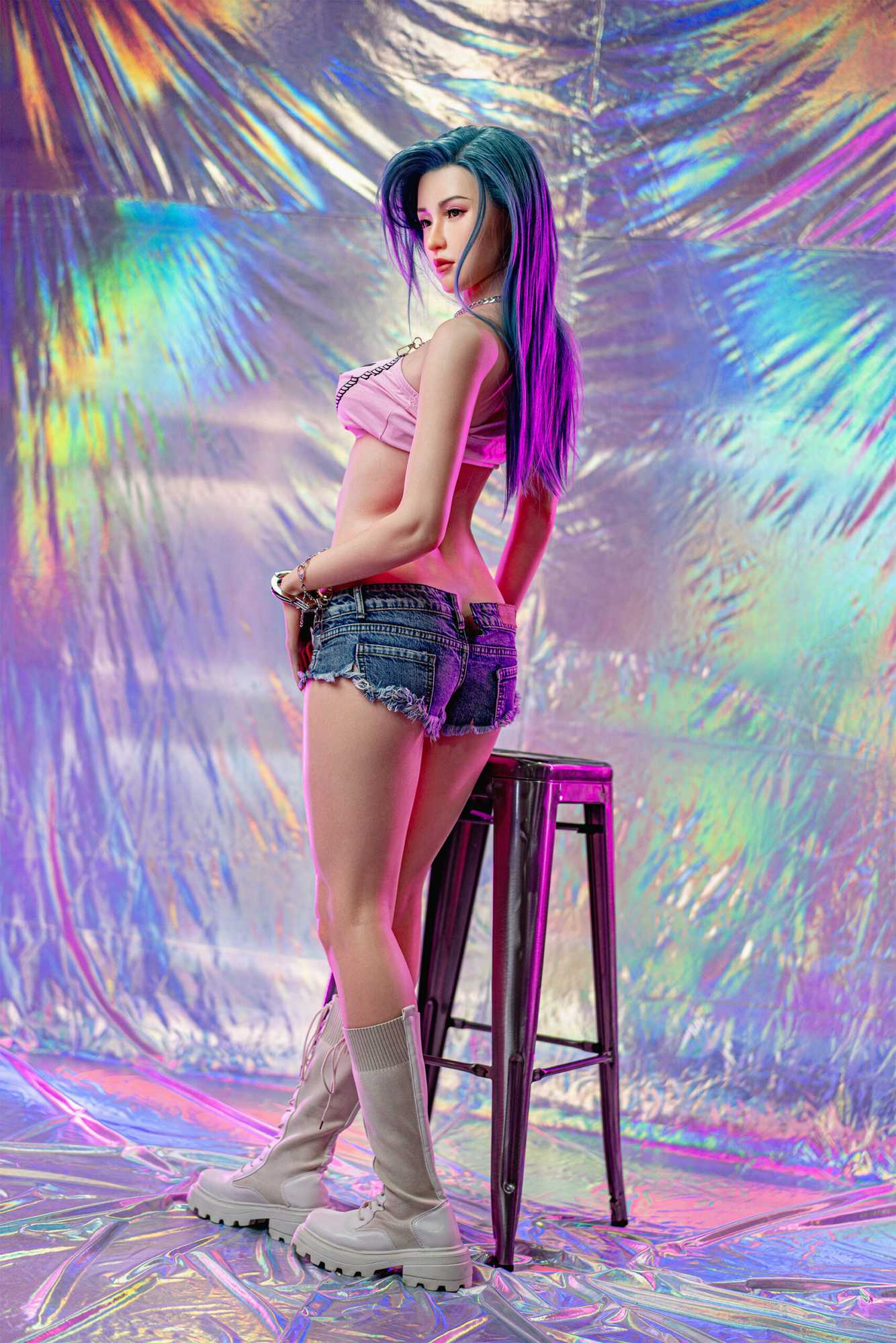 Colby - beautiful jeans little princess with blue hair Silicon Sex doll Anmodolls Zelex dolls - SILICONE