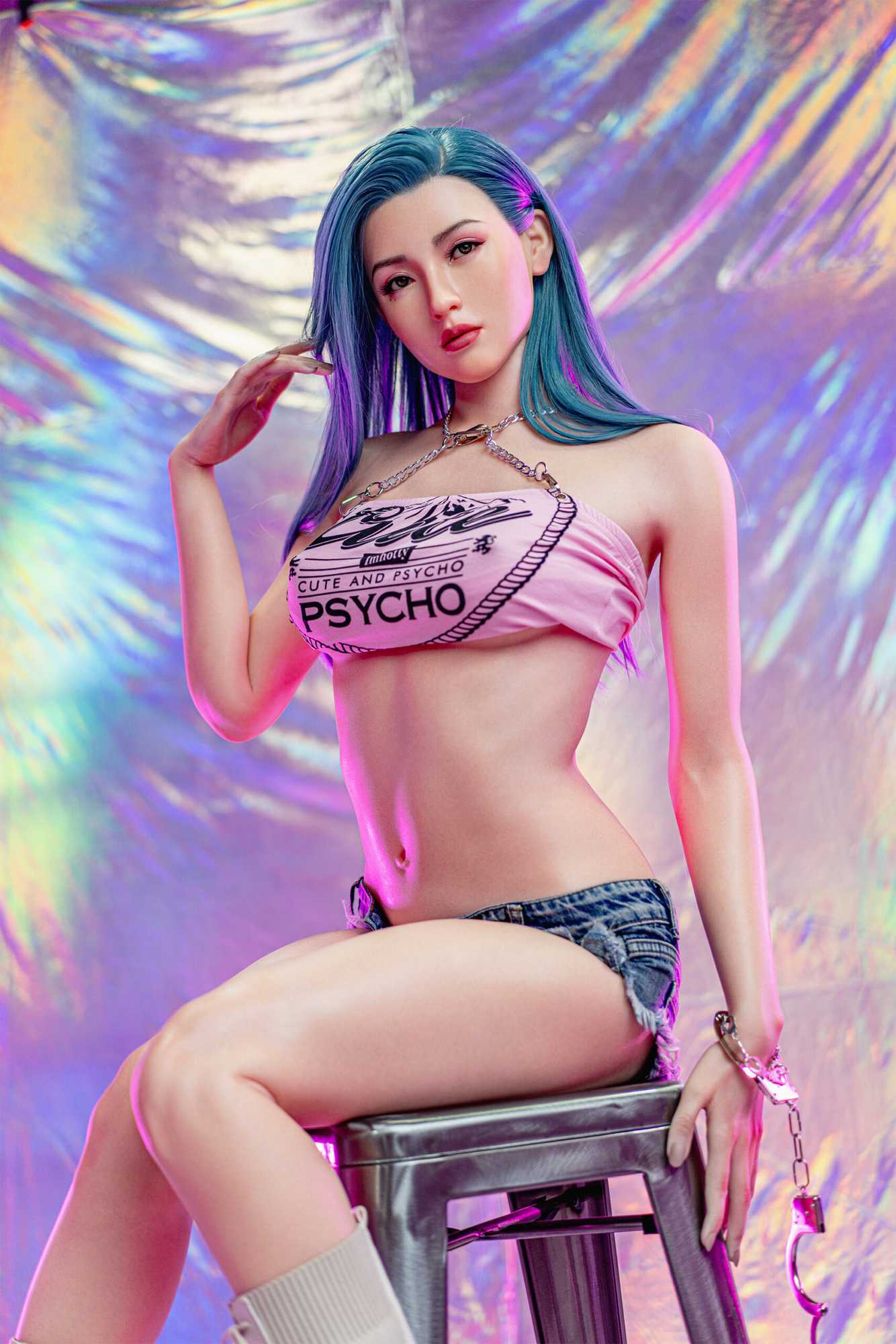 Colby - beautiful jeans little princess with blue hair Silicon Sex doll Anmodolls Zelex dolls - SILICONE