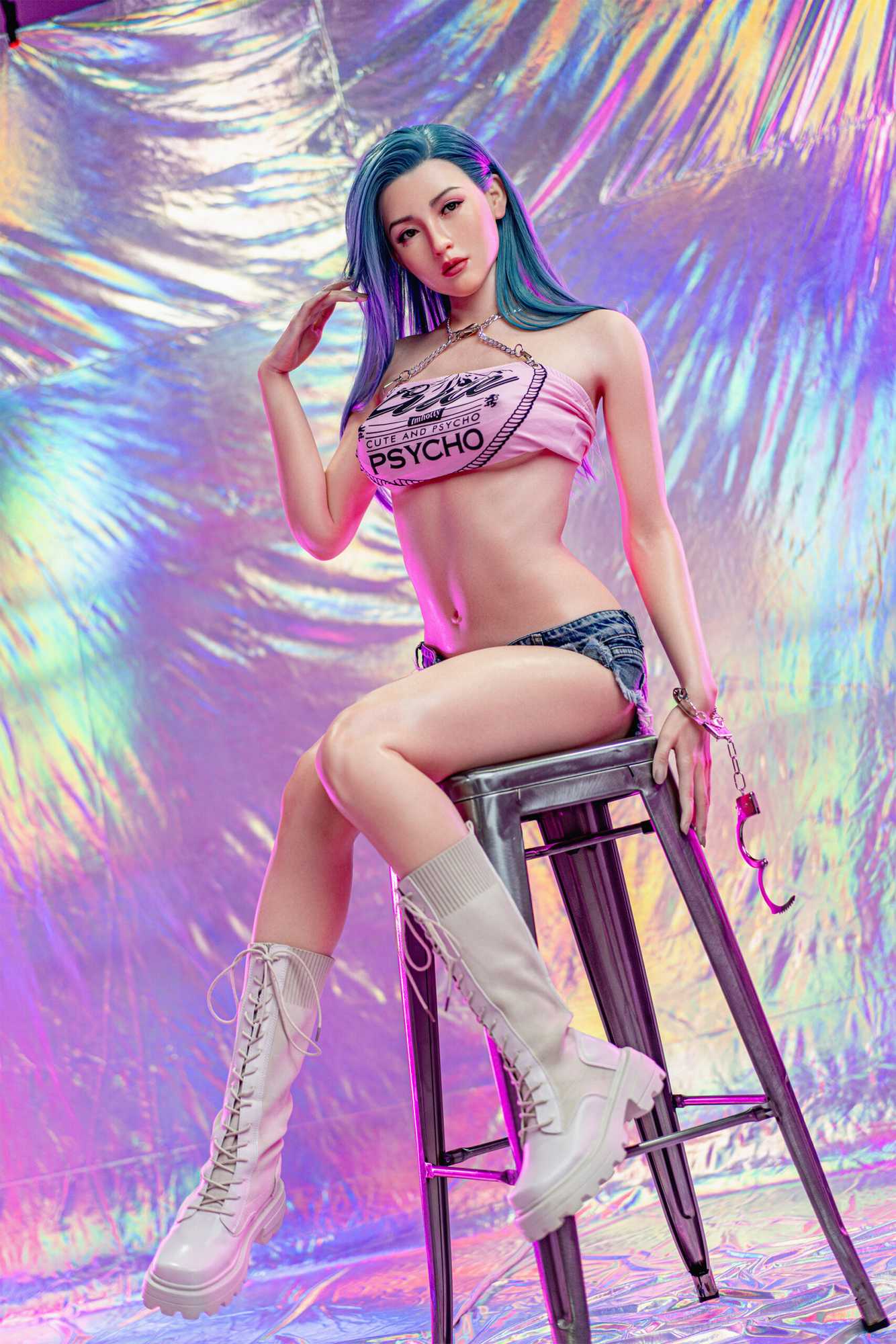 Colby - beautiful jeans little princess with blue hair Silicon Sex doll Anmodolls Zelex dolls - SILICONE