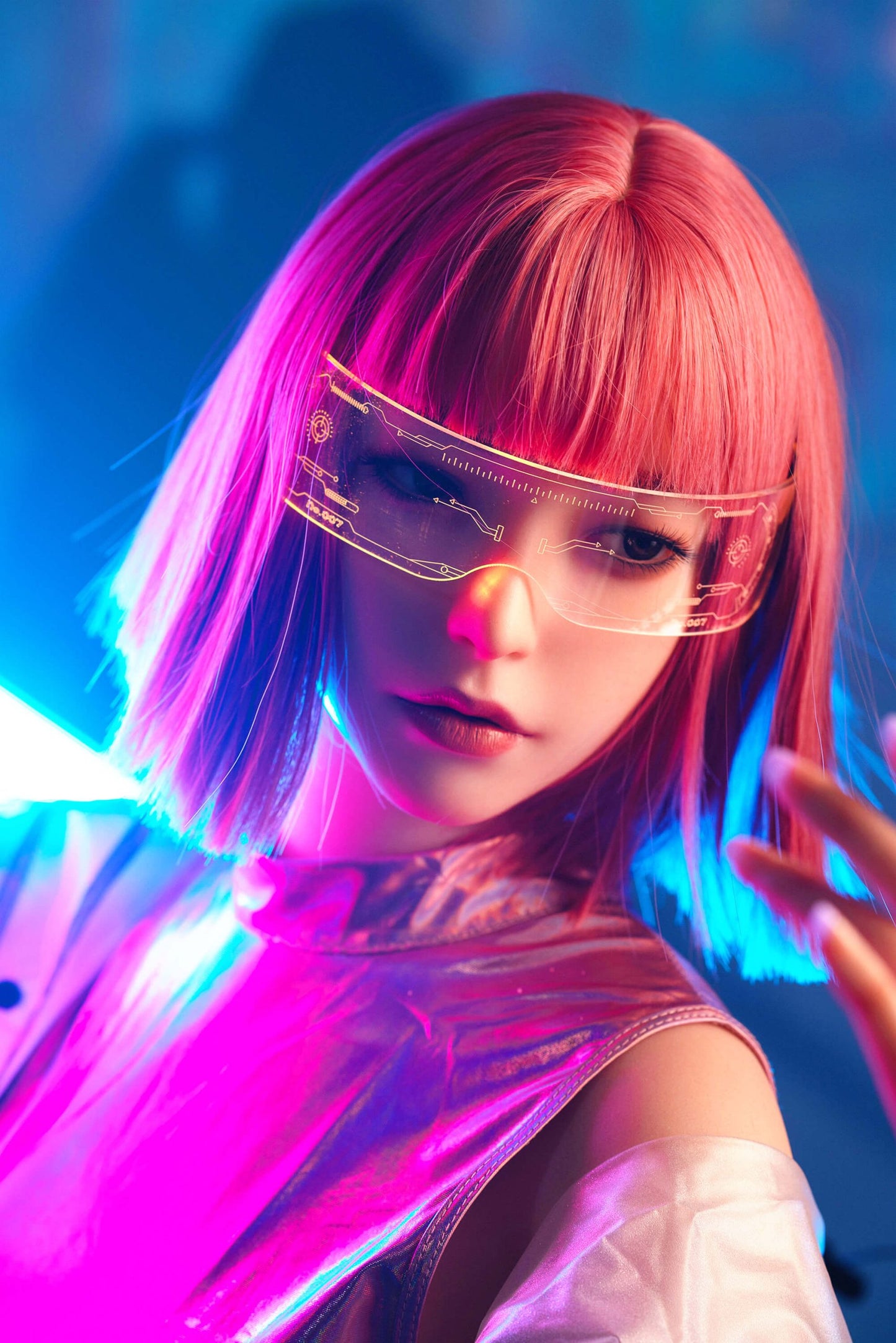 Shirley - Fashion Cool Red Short Hair Silicone love Doll with lightsaber - Head: GE70 Anmodolls Zelex dolls - SILICONE