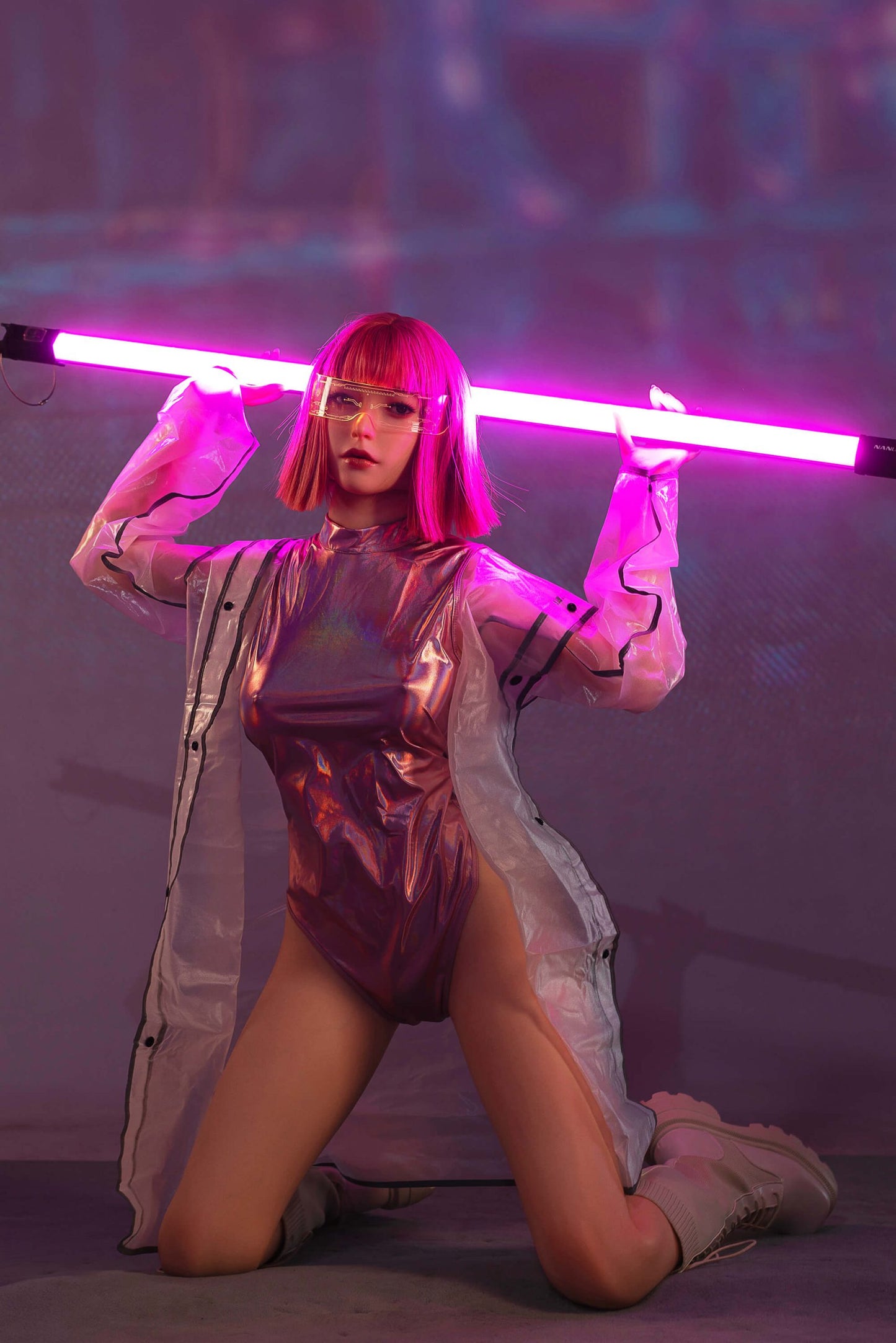 Shirley - Fashion Cool Red Short Hair Silicone love Doll with lightsaber - Head: GE70 Anmodolls Zelex dolls - SILICONE