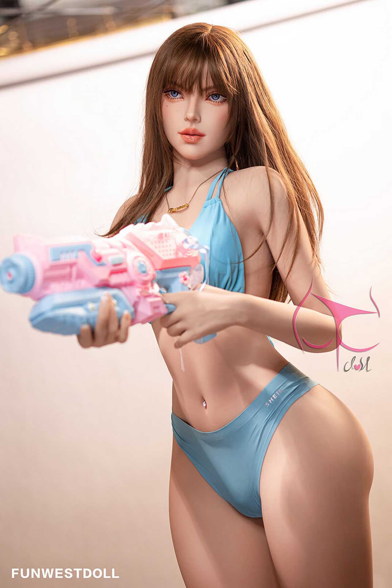 Funwest Jeanette: 157cm TPE Doll with Small C-Cup Breasts & Purple Swimwear