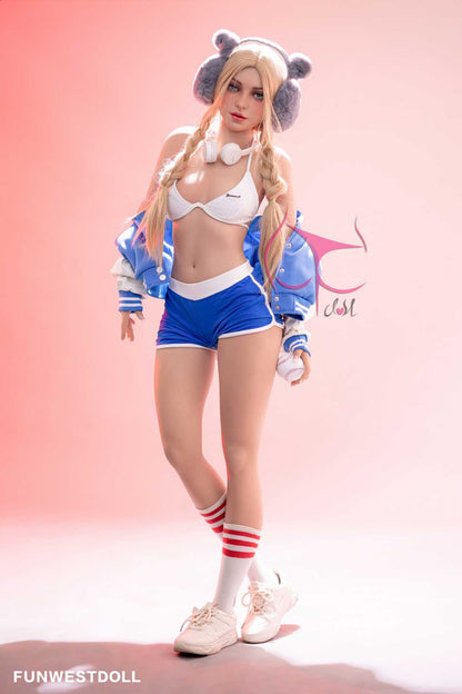 Funwest Luann: 159cm TPE Doll with A-Cup Breasts, Hot Body, and Blue Training Outfit