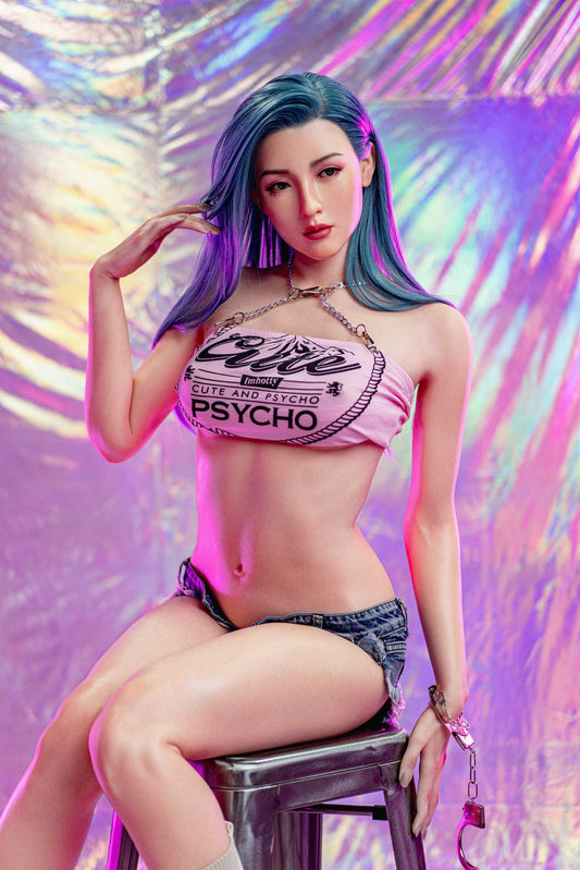 Colby - beautiful jeans little princess with blue hair Silicon Sex doll Anmodolls Zelex dolls - SILICONE