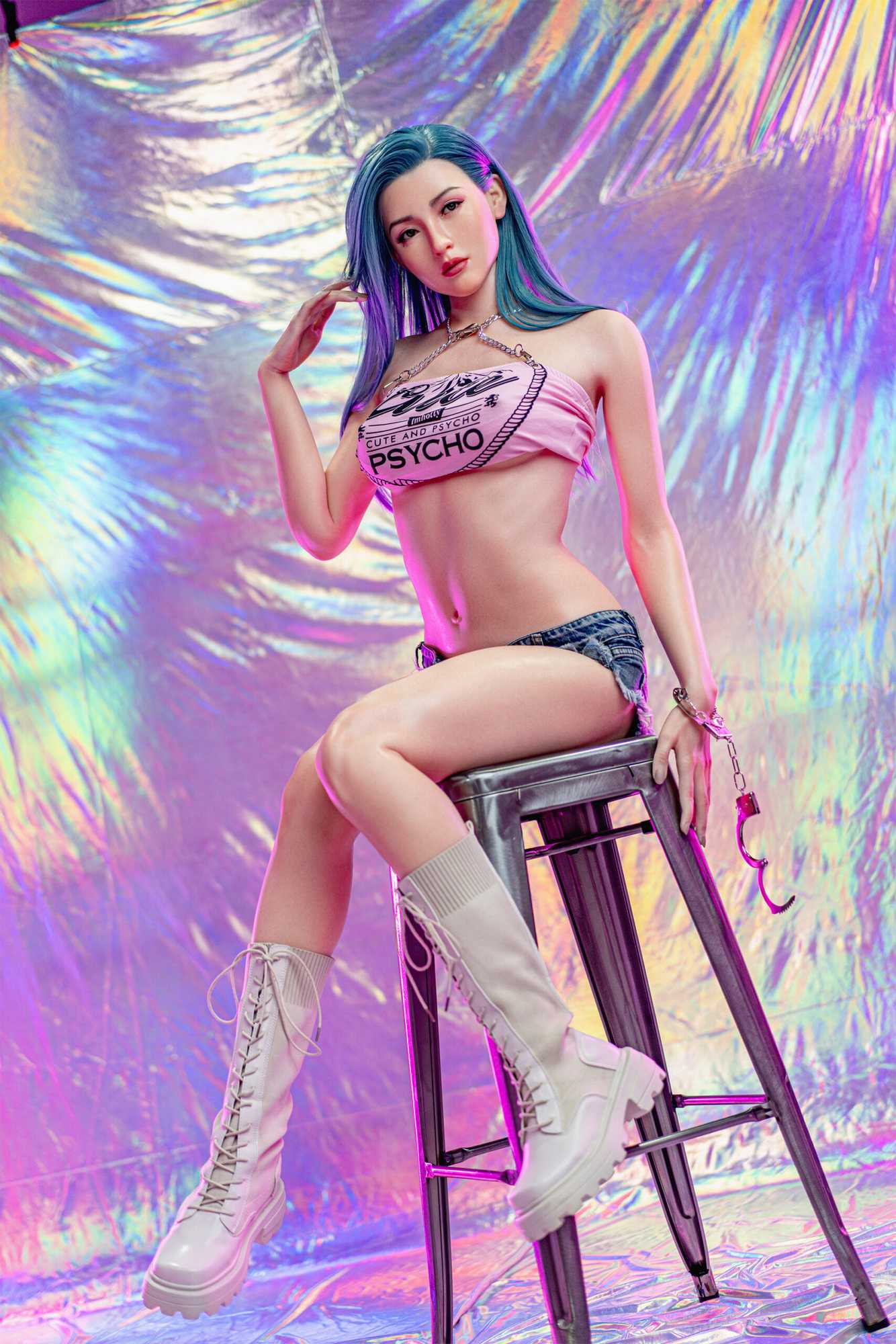 Colby - beautiful jeans little princess with blue hair Silicon Sex doll