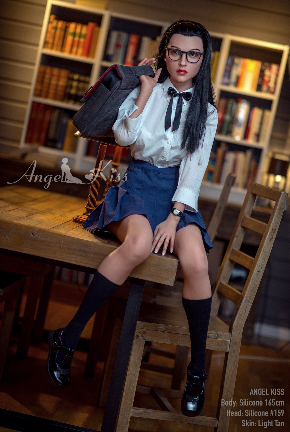 Aileen - S165cm+S#159 The gentle girl silicone doll with glasses in the library by Anmodolls